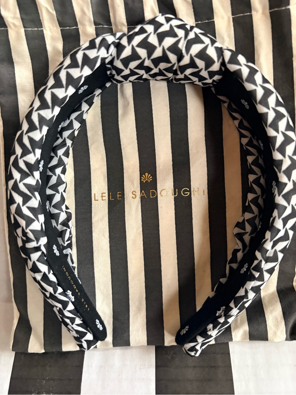 Lele Sadoughi Black and White Patterned Knot Headband
